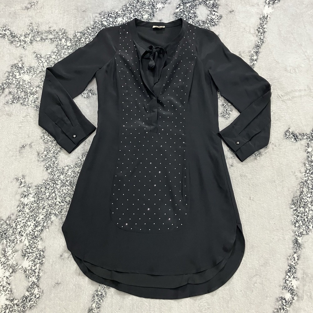 A. Moss Silk‎ Black Embellished Tunic Dress High Low Women's Size 2